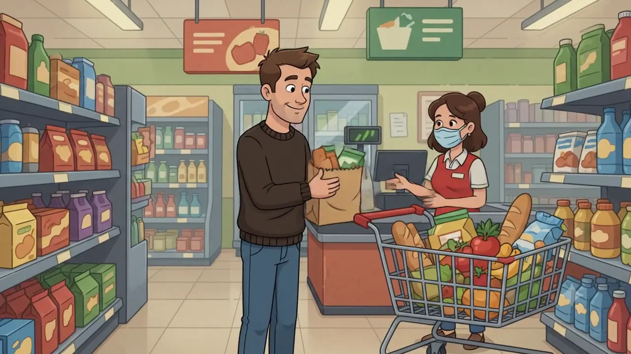 An Apollo doing the grocery shopping — bagging the order at checkout